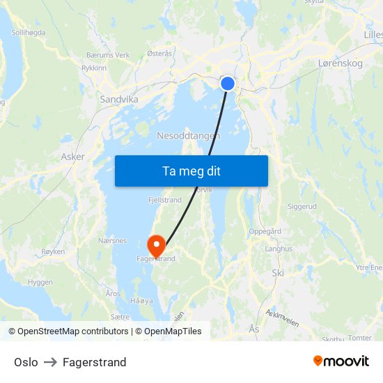 Oslo to Fagerstrand map