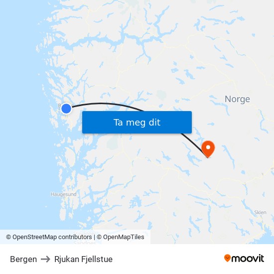 Bergen to Rjukan Fjellstue map