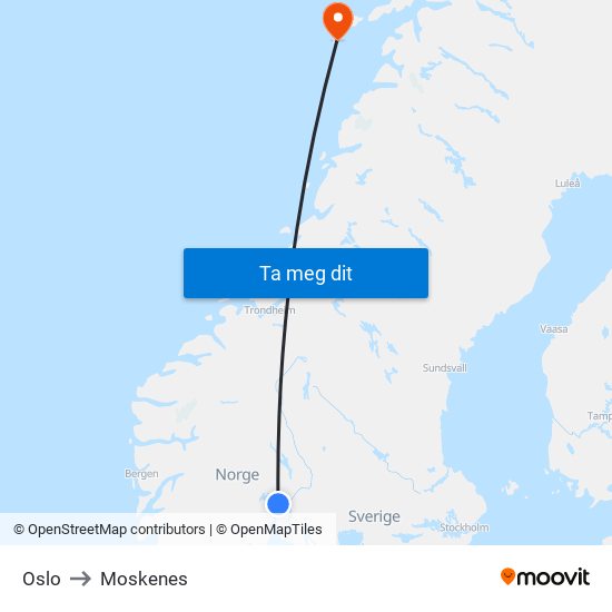 Oslo to Moskenes map