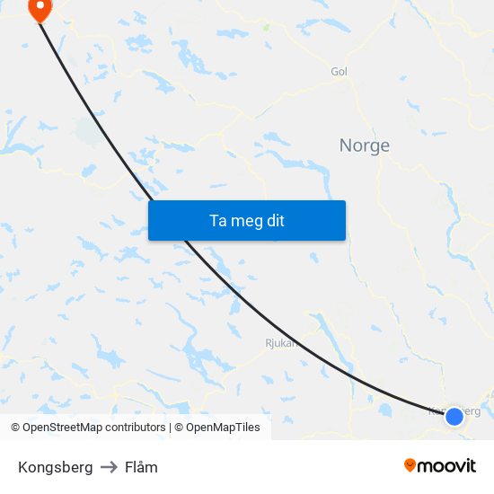 Kongsberg to Flåm map