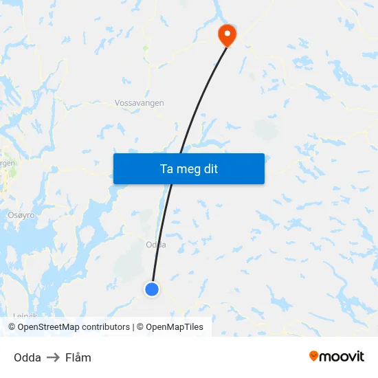 Odda to Flåm map