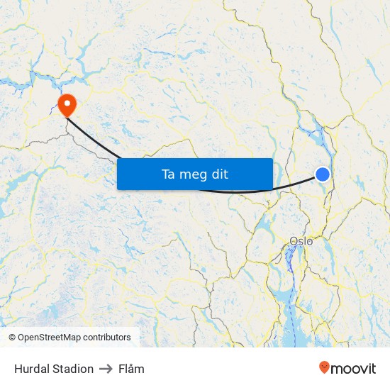 Hurdal Stadion to Flåm map