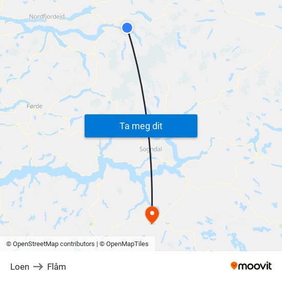 Loen to Flåm map