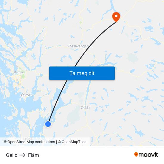 Geilo to Flåm map
