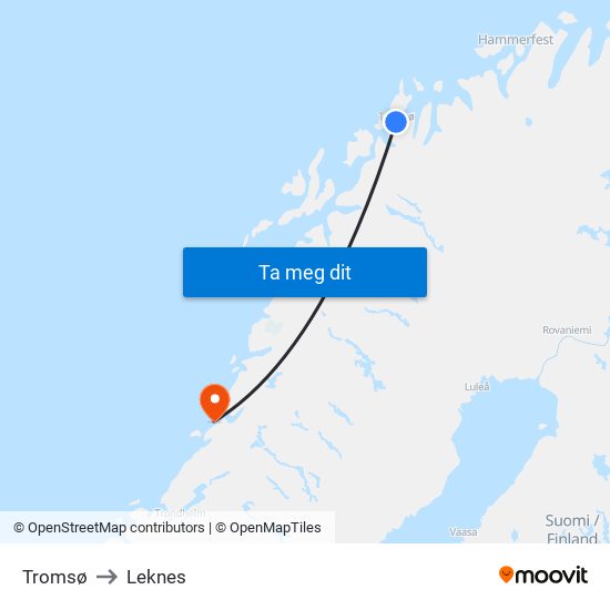 Tromsø to Leknes map