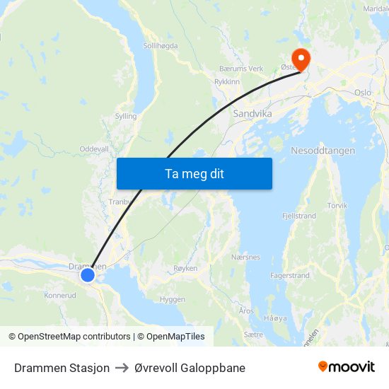 Drammen Stasjon to Øvrevoll Galoppbane map