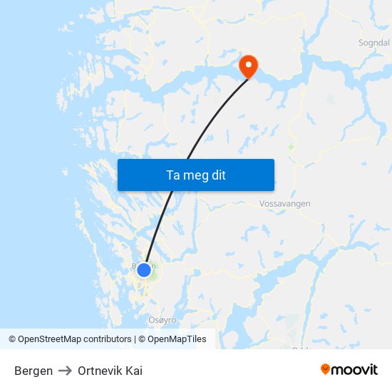 Bergen to Ortnevik Kai map
