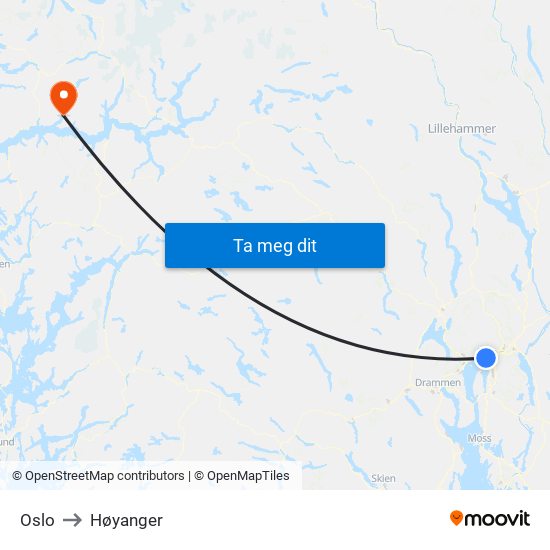 Oslo to Høyanger map