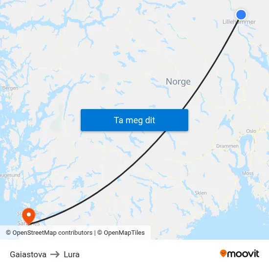 Gaiastova to Lura map