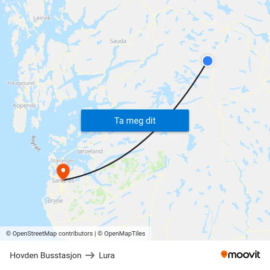Hovden Busstasjon to Lura map