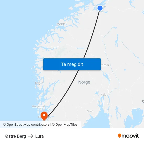 Østre Berg to Lura map