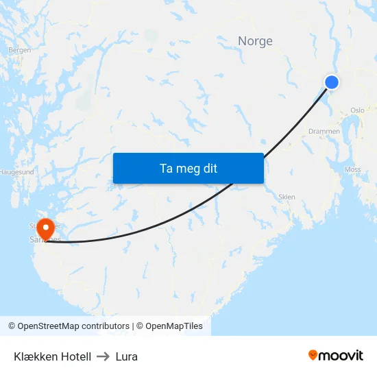 Klækken Hotell to Lura map