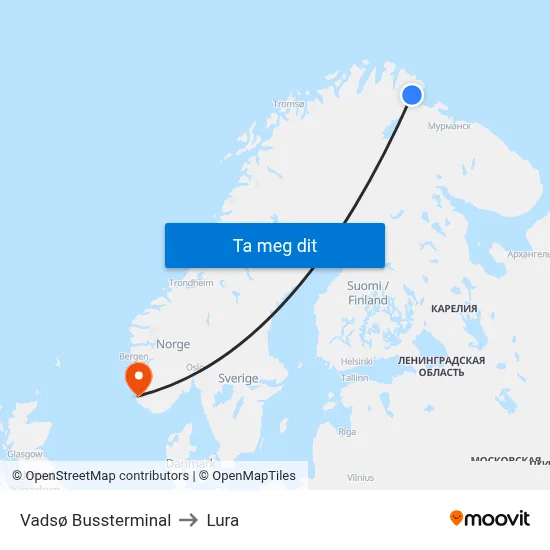 Vadsø Bussterminal to Lura map