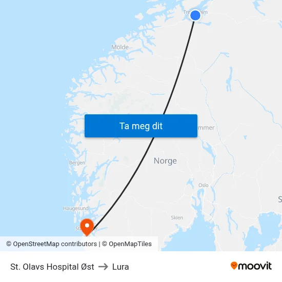 St. Olavs Hospital Øst to Lura map