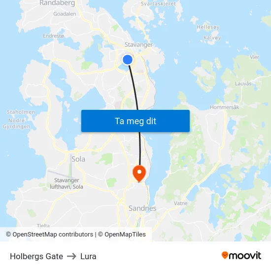 Holbergs Gate to Lura map