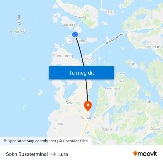 Sokn Bussterminal to Lura map