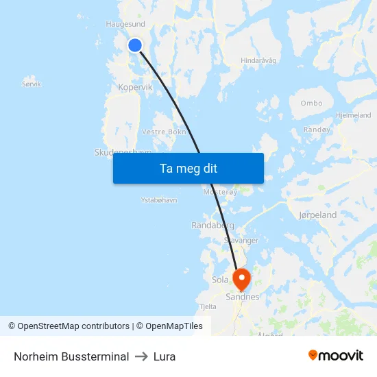 Norheim Bussterminal to Lura map