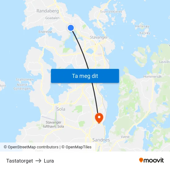 Tastatorget to Lura map