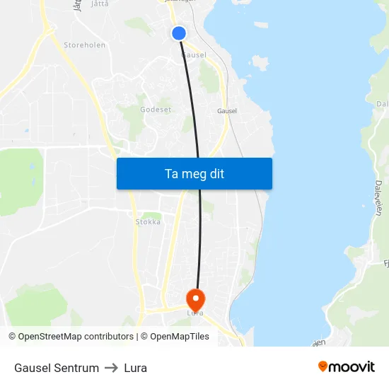 Gausel Sentrum to Lura map