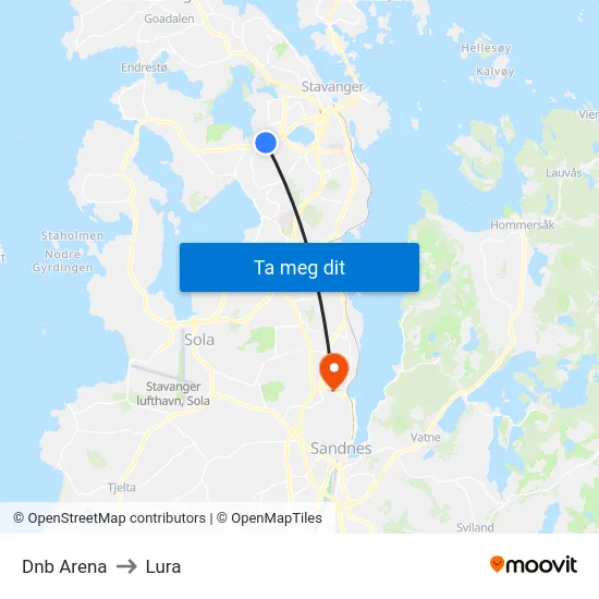 Dnb Arena to Lura map