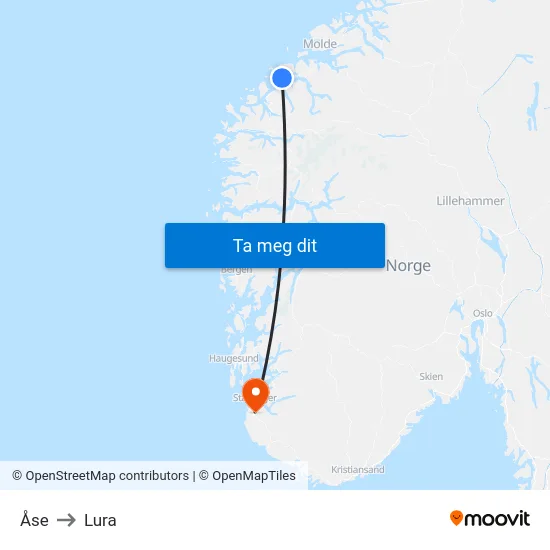 Åse to Lura map