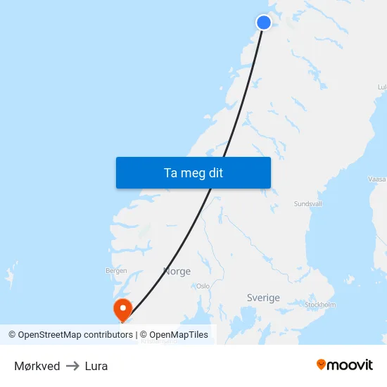 Mørkved to Lura map