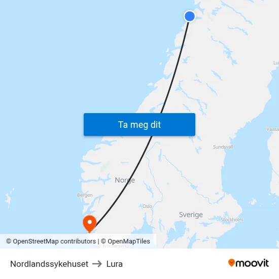 Nordlandssykehuset to Lura map