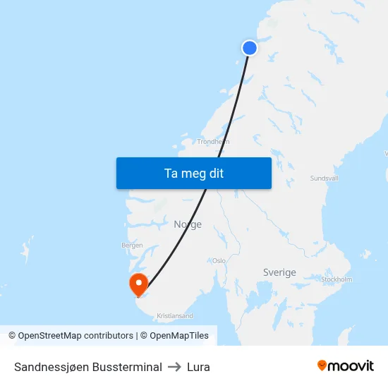 Sandnessjøen Bussterminal to Lura map