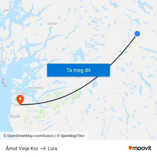 Åmot Vinje Kro to Lura map