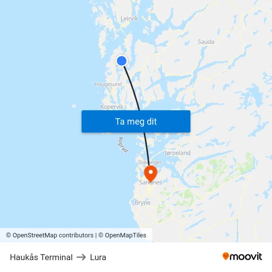 Haukås Terminal to Lura map