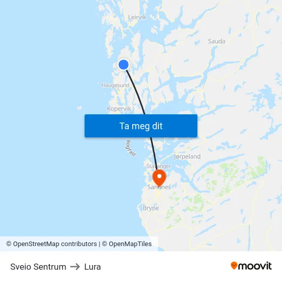 Sveio Sentrum to Lura map