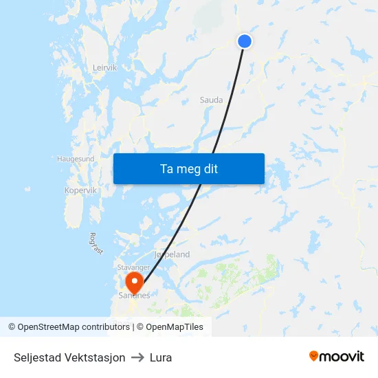 Seljestad Vektstasjon to Lura map