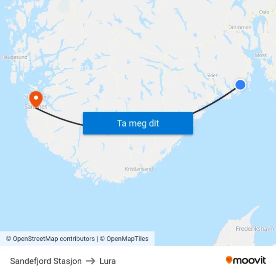 Sandefjord Stasjon to Lura map
