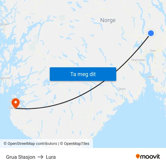 Grua Stasjon to Lura map