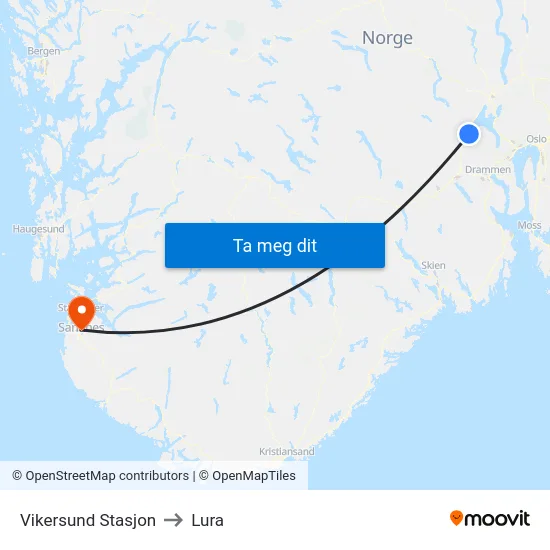 Vikersund Stasjon to Lura map