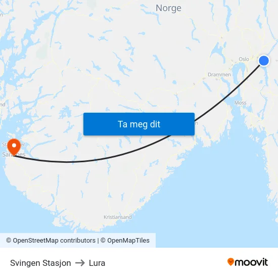 Svingen Stasjon to Lura map