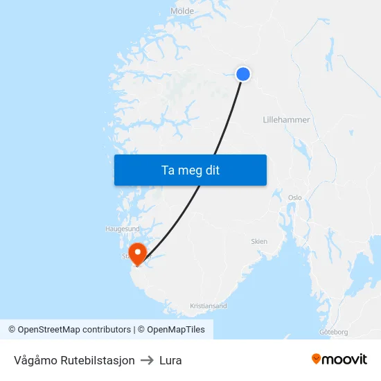 Vågåmo Rutebilstasjon to Lura map