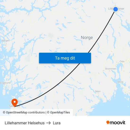 Lillehammer Helsehus to Lura map