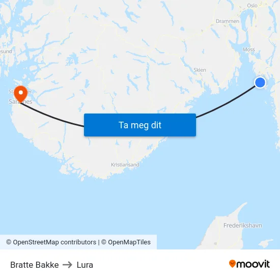 Bratte Bakke to Lura map