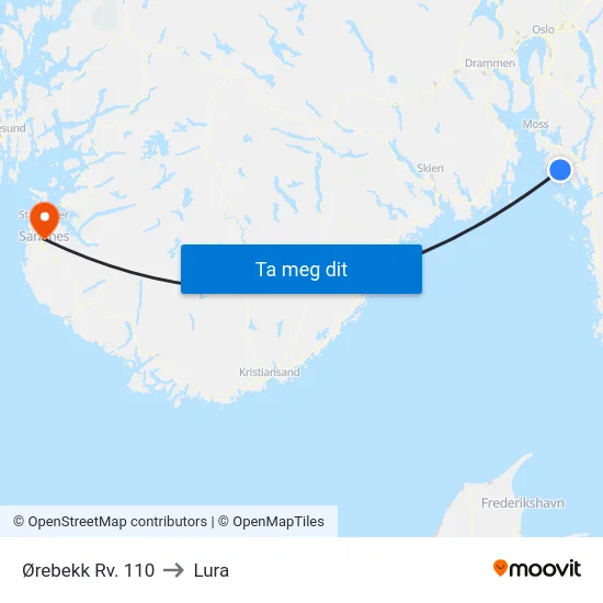 Ørebekk Rv. 110 to Lura map