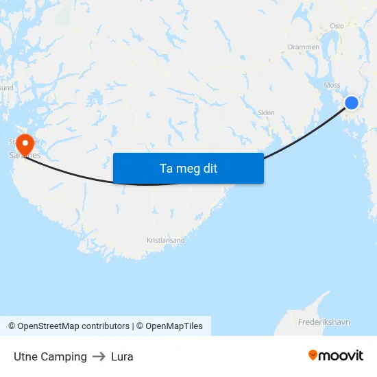 Utne Camping to Lura map