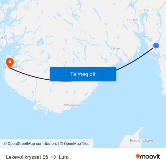 Lekevollkrysset E6 to Lura map