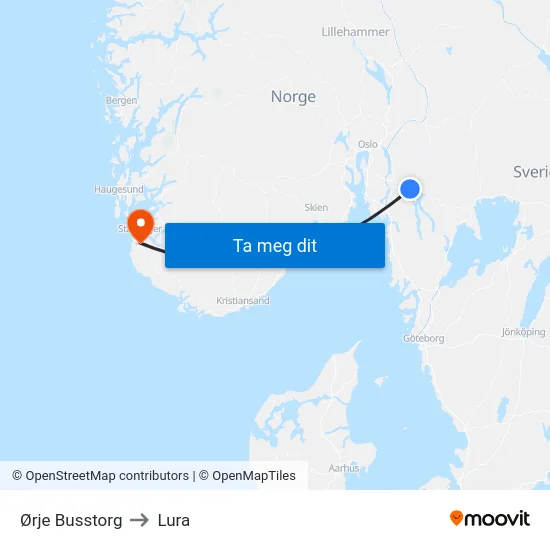 Ørje Busstorg to Lura map