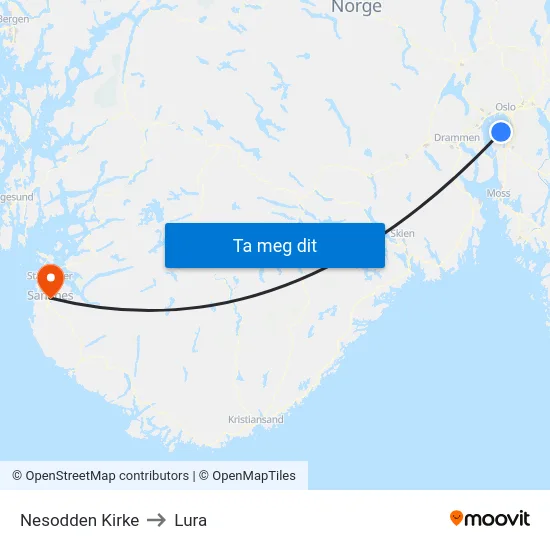 Nesodden Kirke to Lura map