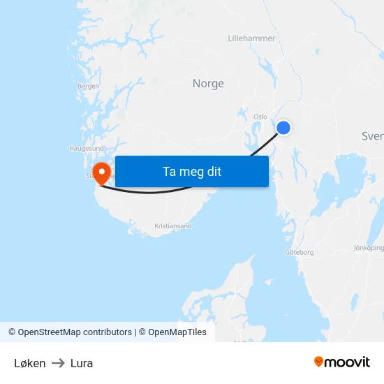 Løken to Lura map
