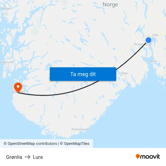 Grønlia to Lura map