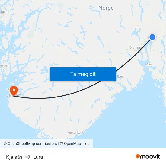 Kjelsås to Lura map