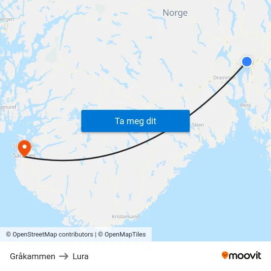 Gråkammen to Lura map