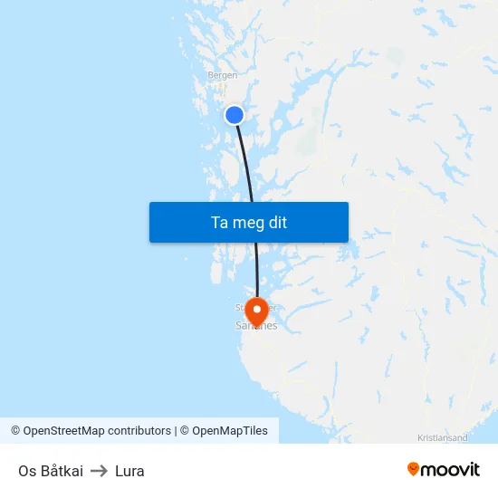 Os Båtkai to Lura map