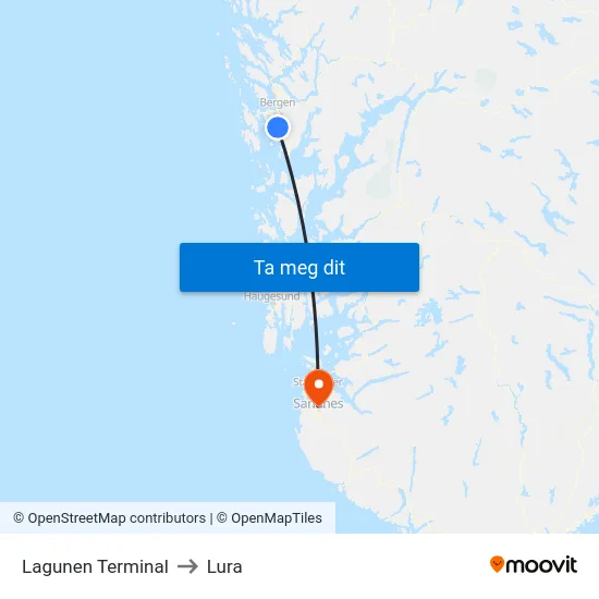 Lagunen Terminal to Lura map